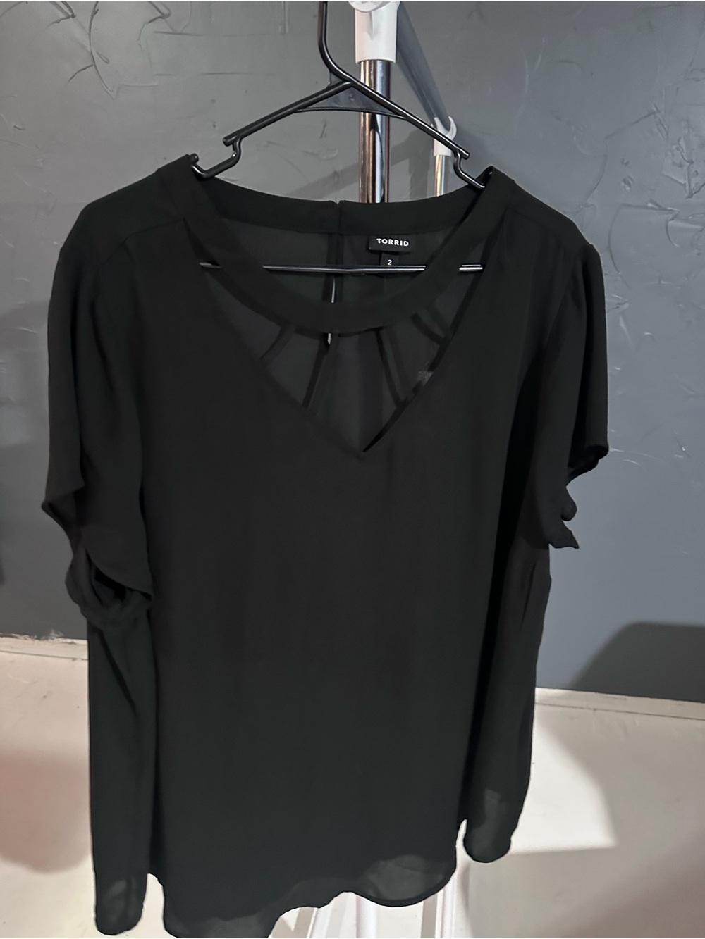 torrid Black V-Neck Short Sleeve Top with Sheer Panel Detail